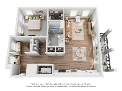 Floor plan for 1 bed, 1 bath, 863 sqft
